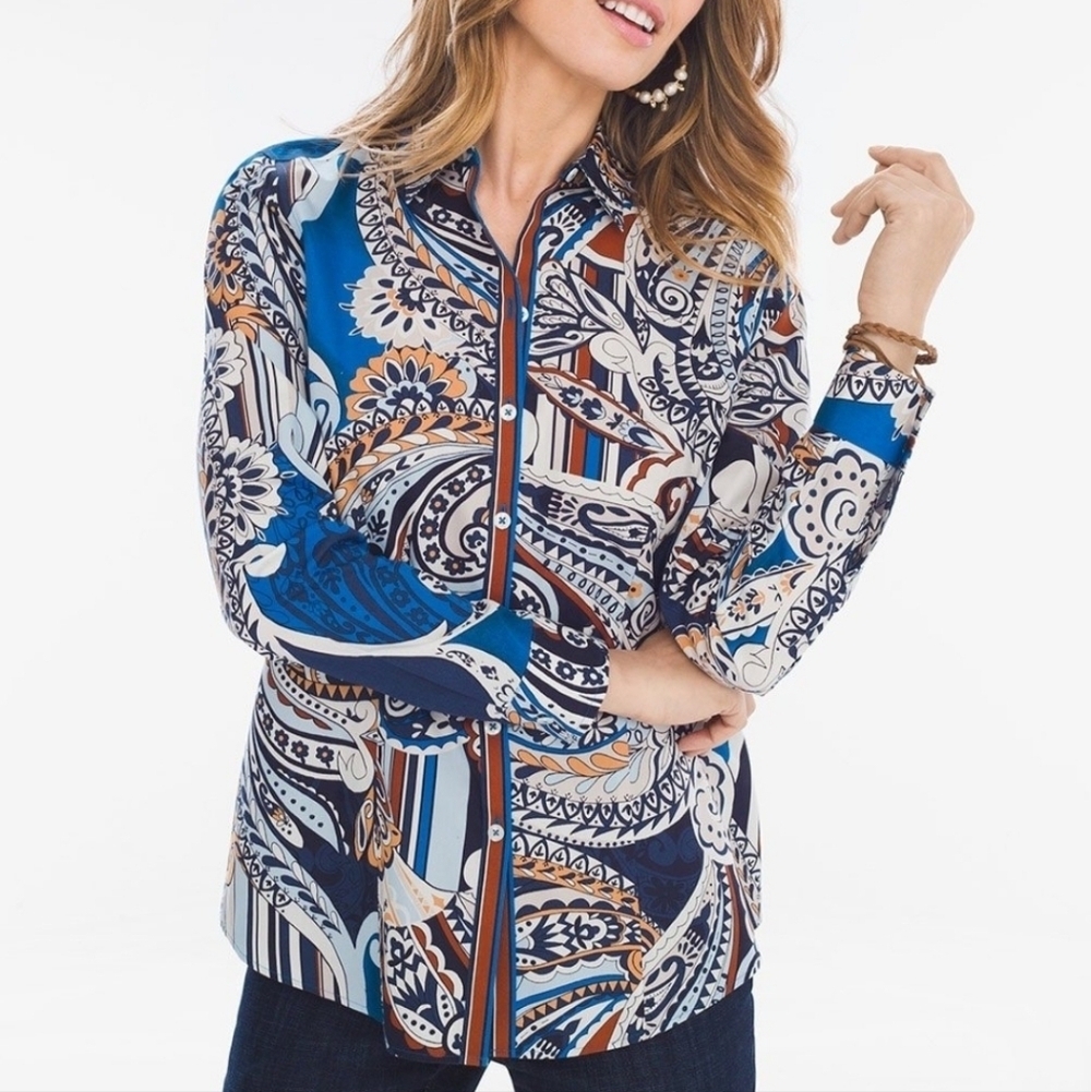 Chico’s “Caroline” Paisley Button-Down Shirt – Cotton, Zimmerman Vibes, Size 2